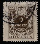Польша 1924/1926 год. Номинал на гербовом орле. Почтовые рожки, ном. 2 Gr, 1 доплатная марка из серии (гашёная)