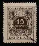 Польша 1924/1926 год. Номинал на гербовом орле. Почтовые рожки, ном. 15 Gr, 1 доплатная марка из серии (гашёная)
