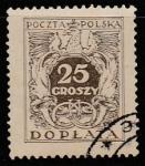 Польша 1924/1926 год. Номинал на гербовом орле. Почтовые рожки, ном. 25 Gr, 1 доплатная марка из серии (гашёная) 