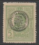 Румыния 1919 год. Король Карл I, НДП, ном. 5 В, 1 марка из серии (Румынское п/о в Константинополе) (наклейка)