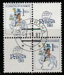 ЧССР 1987 год. Международная филвыставка в Праге, 2 марки с разным расположением купонов в сцепке (гашёные)