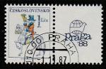 ЧССР 1987 год. Международная филвыставка в Праге, 1 марка с купоном (гашёная)