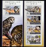 Соломоновы острова 2015 год. Австралийские совы, малый лист + блок.