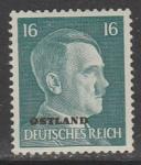 Германия (III Рейх. Оккупация Прибалтики и Белоруссии) 1941 год. Стандарт. Рейхсканцлер Адольф Гитлер (ном. 16 Pf), НДП, 1 марка из серии.