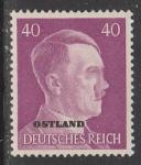 Германия (III Рейх. Оккупация Прибалтики и Белоруссии) 1941 год. Стандарт. Рейхсканцлер Адольф Гитлер (ном. 40 Pf), НДП, 1 марка из серии.