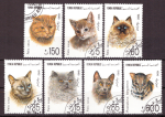Йемен 1990 г. фауна. Кошки 7 марок гашеных 