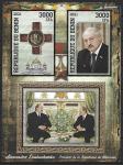 Бенин 2021 год. Александр Григорьевич Лукашенко и Владимир Путин, малый лист, тиснение золотом