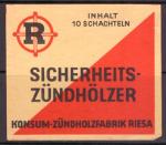 Спичечная гросс этикетка, иностранная. Германия. Безопасные спички. Спичечная фабрика Риза, 1 штука