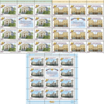 Россия 2025 год. Здания дип представительств РФ. Германия, Турция, Уругвай 3 листа. Лист из 11 марок и купона  (ном. 80 ₽)