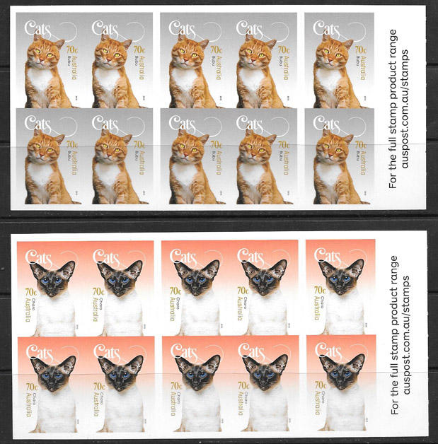 Австралия 2015 год. Кошки. 5 почтовых буклетов с самоклеящимися марками